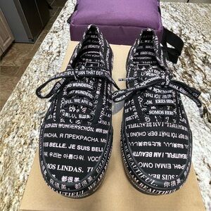 Vans Black and Pink Text Sneakers